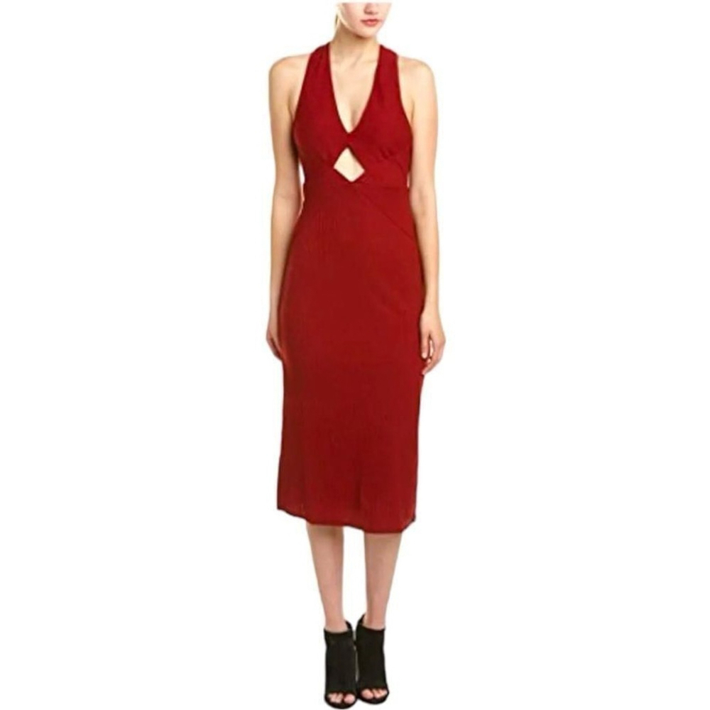 Free People All the Right Angles Midi Keyhole Cutout Halter Dress in Rust